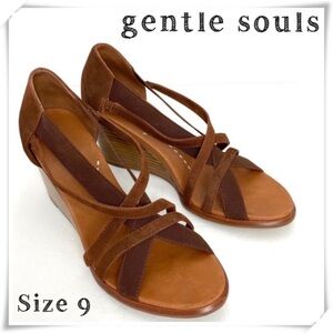 GENTLE Souls Glibber Woven Suede Strap Wedge Sandal Shoe in Brown Size 9